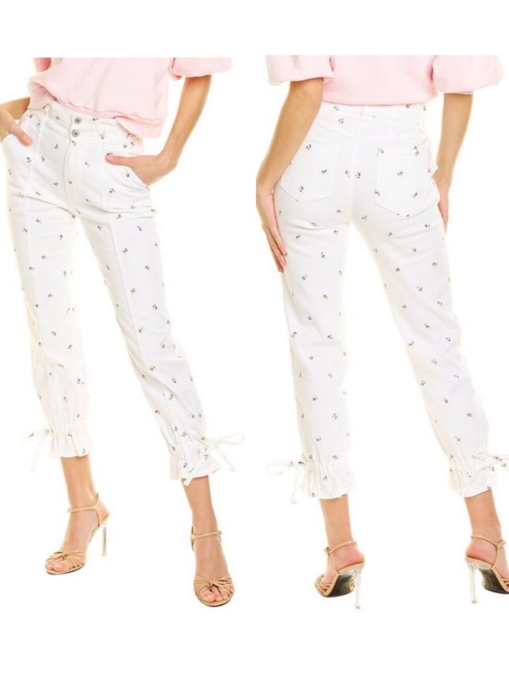 Something Navy Sylvia Denim Floral High Waist Pants Size Small 4 NWT!